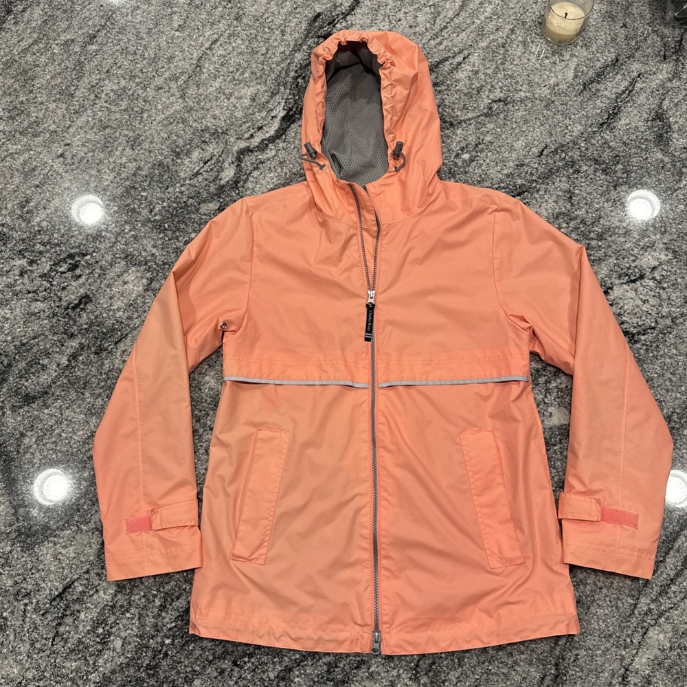 Charles‎ River Jacket Women's XS Rain Coat Pink Orange Polyurethane Lined #G44